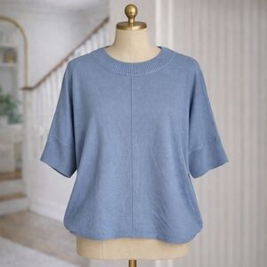 Massimo Dutti Wool Blend Short Sleeve Sweater Blue Small